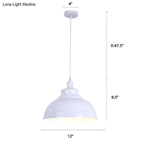 Metal Pendant Ceiling Light With Factory Style Bowl Shade - 1 Head Ideal For Restaurants & Hangouts