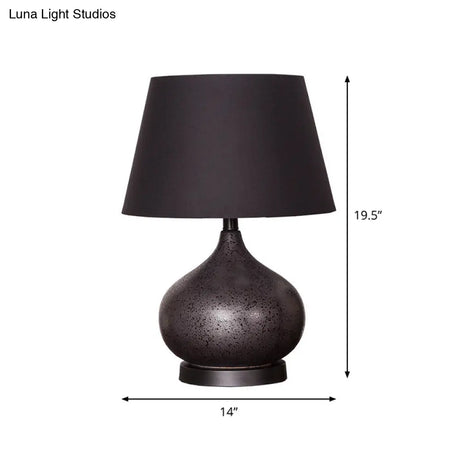 Farm Style Ceramic Table Night Lamp With Fabric Shade In Black