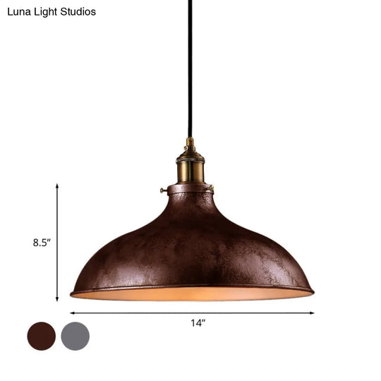 Rustic Farmhouse Bowl Pendant Ceiling Light - Wrought Iron 1 Head Rust/Silver Finish