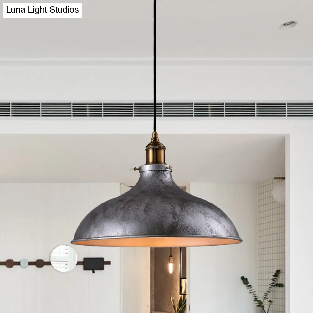 Rustic Farmhouse Bowl Pendant Ceiling Light - Wrought Iron 1 Head Rust/Silver Finish