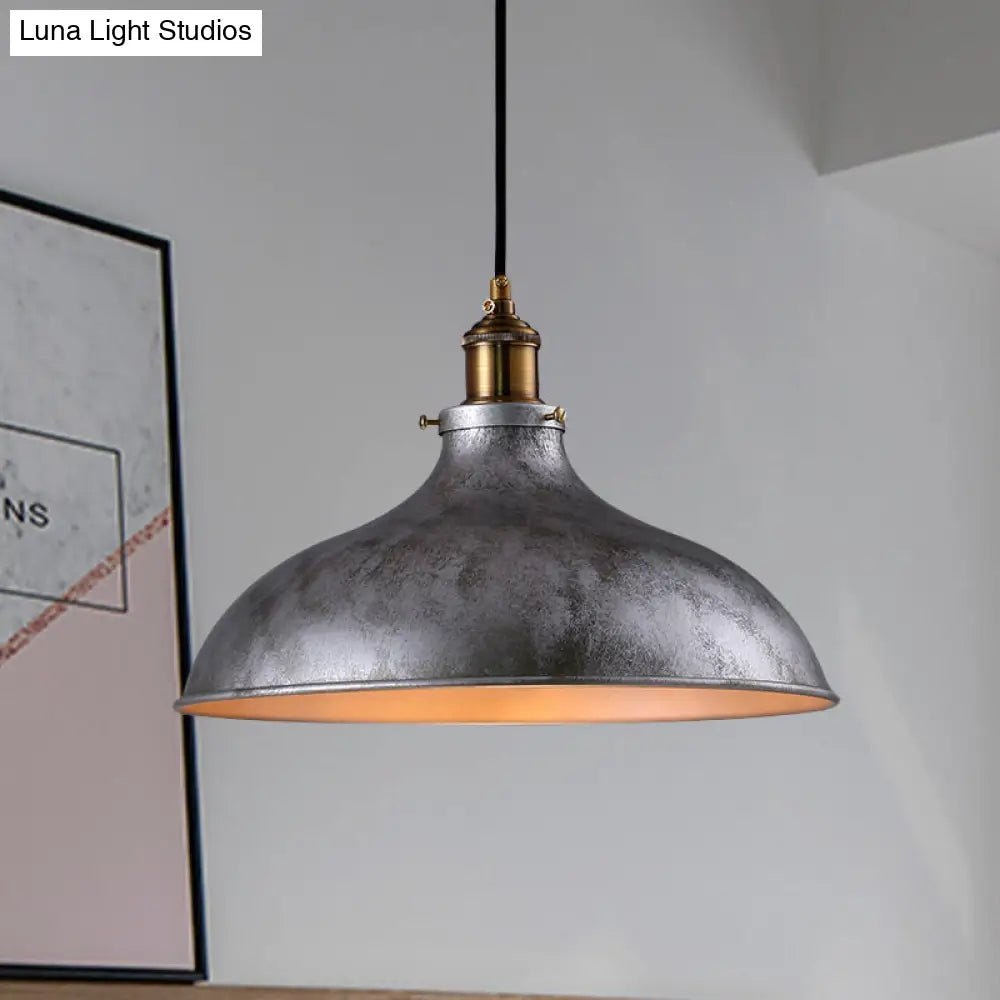 Rustic Farmhouse Bowl Pendant Ceiling Light - Wrought Iron 1 Head Rust/Silver Finish Silver