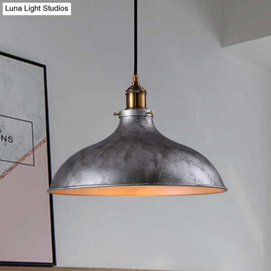 Rustic Farmhouse Bowl Pendant Ceiling Light - Wrought Iron 1 Head Rust/Silver Finish Silver