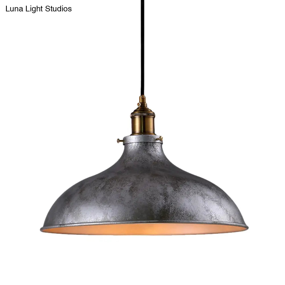 Farmhouse 1-Head Pendant Ceiling Light: Rustic Wrought Iron Bowl Lamp In Style - Silver/Rust