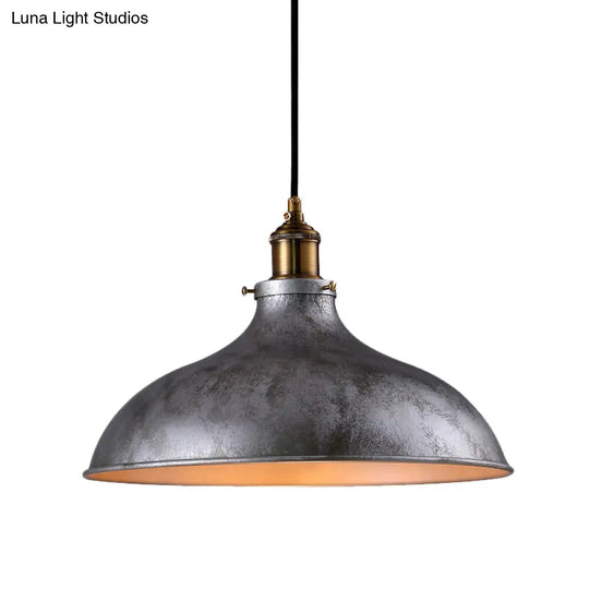 Rustic Farmhouse Bowl Pendant Ceiling Light - Wrought Iron 1 Head Rust/Silver Finish