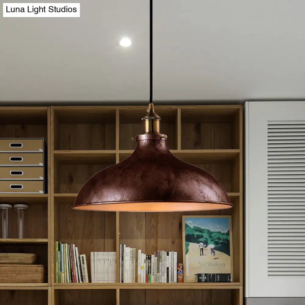 Rustic Farmhouse Bowl Pendant Ceiling Light - Wrought Iron 1 Head Rust/Silver Finish