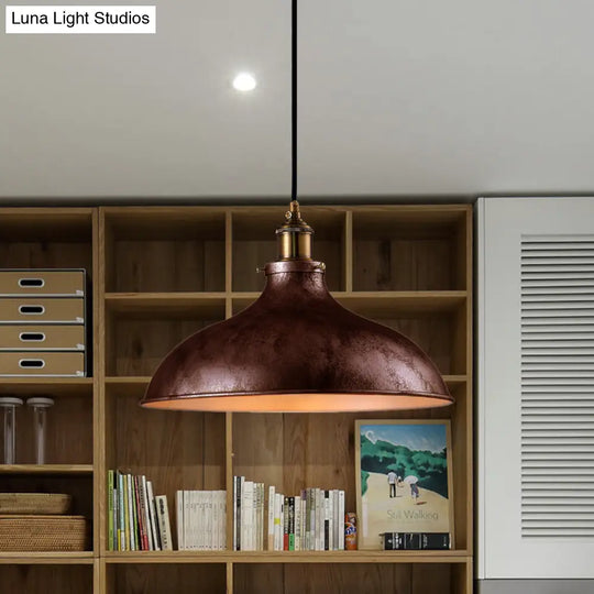 Rustic Farmhouse Bowl Pendant Ceiling Light - Wrought Iron 1 Head Rust/Silver Finish