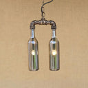Farmhouse 2-Light Chandelier Pendant With Amber/Blue Glass Shades And Pipe Design Black