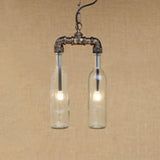 Farmhouse 2-Light Chandelier Pendant With Amber/Blue Glass Shades And Pipe Design Clear