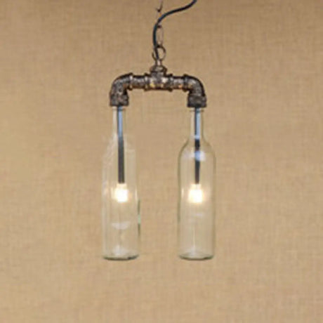 Farmhouse 2-Light Chandelier Pendant With Amber/Blue Glass Shades And Pipe Design Clear