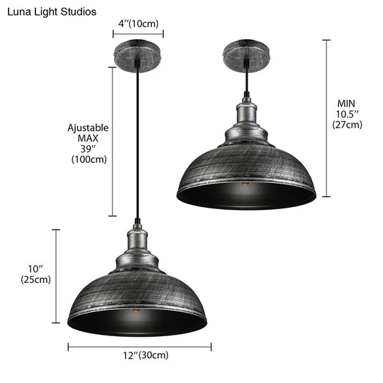 Antique Silver Iron Pendant Lamp - Farmhouse Style Restaurant Lighting With Adjustable Cord