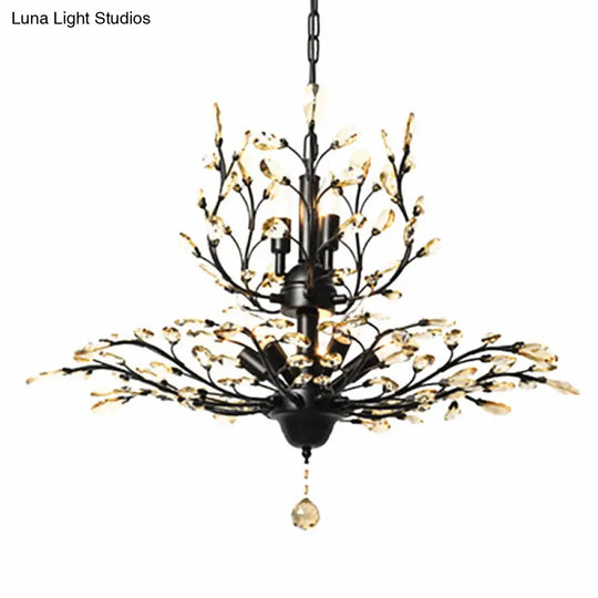 Farmhouse Beveled-Cut Crystal Chandelier - Twig Shape Ceiling Hang Lamp For Living Room