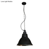 Farmhouse Black Metal Dome Pendant Light With Chain - 12’ W
