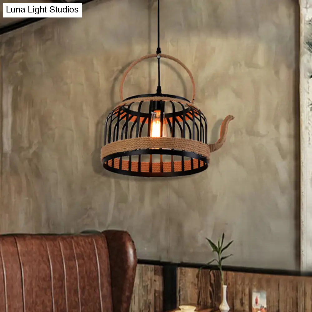 Farmhouse Black Teapot Pendant Light For Dining Room - Elegant Hanging Lamp