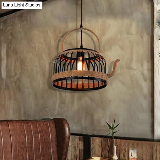 Farmhouse Black Teapot Pendant Light For Dining Room - Elegant Hanging Lamp