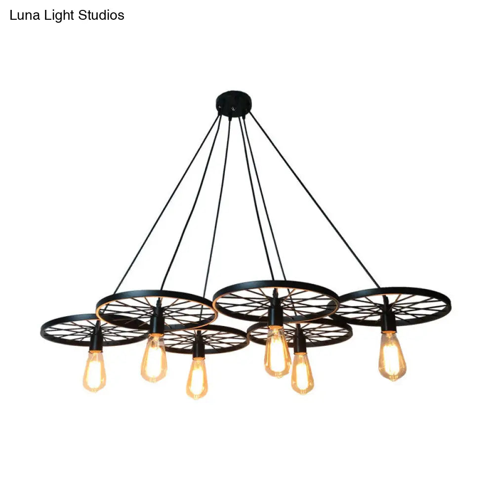 Farmhouse Black Wheel Pendant Chandelier - 3/6 Lights Indoor Ceiling Lamp