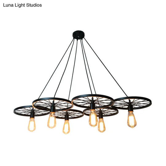 Farmhouse Black Wheel Pendant Chandelier - 3/6 Lights Indoor Ceiling Lamp