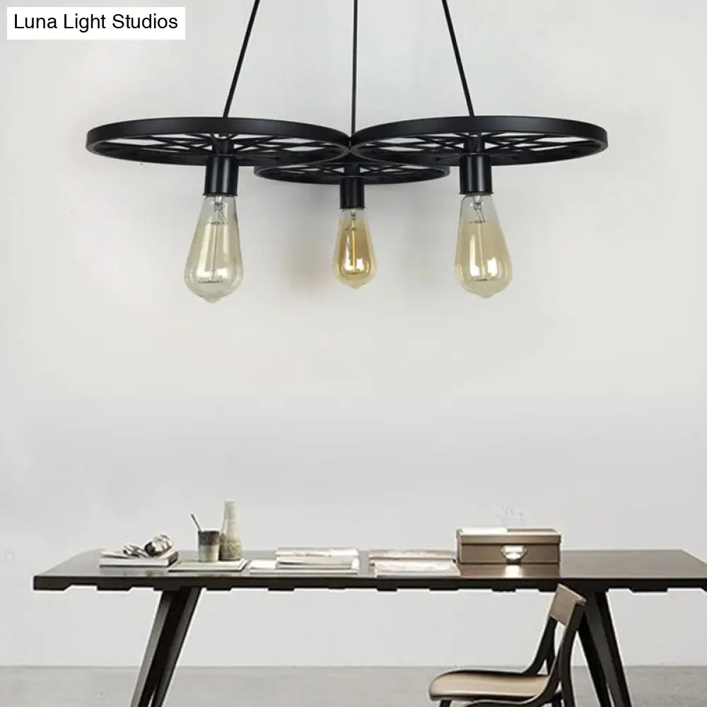 Farmhouse Black Wheel Pendant Chandelier - 3/6 Lights Indoor Ceiling Lamp 3 /