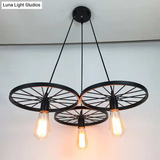 Farmhouse Black Wheel Pendant Chandelier - 3/6 Lights Indoor Ceiling Lamp