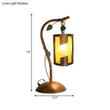 Farmhouse Brass Finish Desk Lamp With Yellow Crackle Glass Shade And Metal Branch Arm