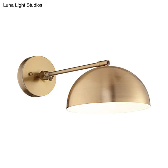 Farmhouse Brass Metal Wall Sconce With Adjustable Dome - 1 Light Living Room Lighting Fixture