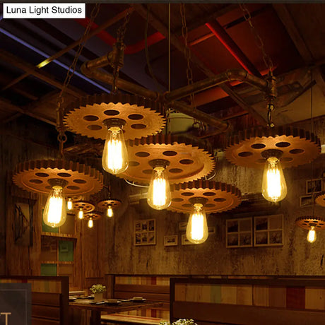 Farmhouse Bronze Metal Chandelier - 5 Lights Open Bulb Hanging Light Kit For Restaurants