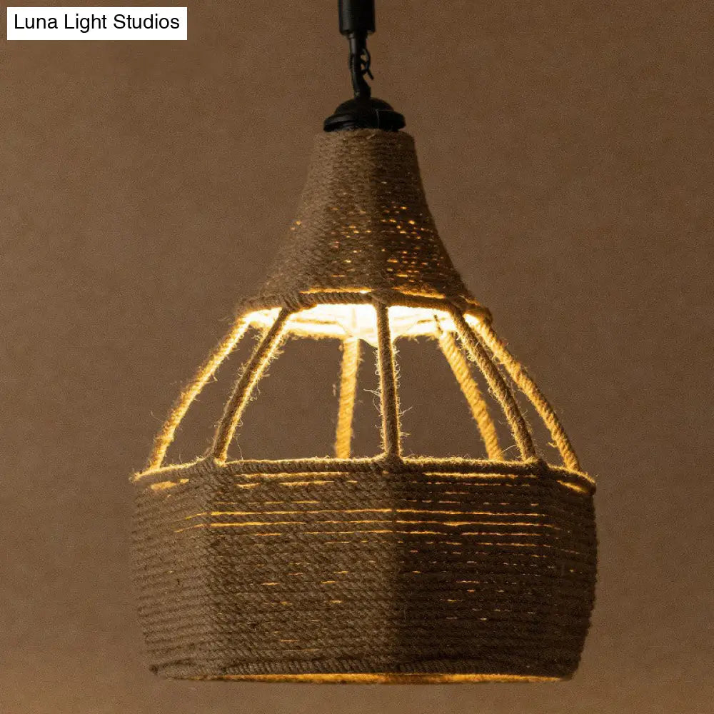 Jute Rope Down Lighting Farmhouse Pendant Light - Brown Pear Shaped