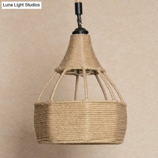 Jute Rope Down Lighting Farmhouse Pendant Light - Brown Pear Shaped
