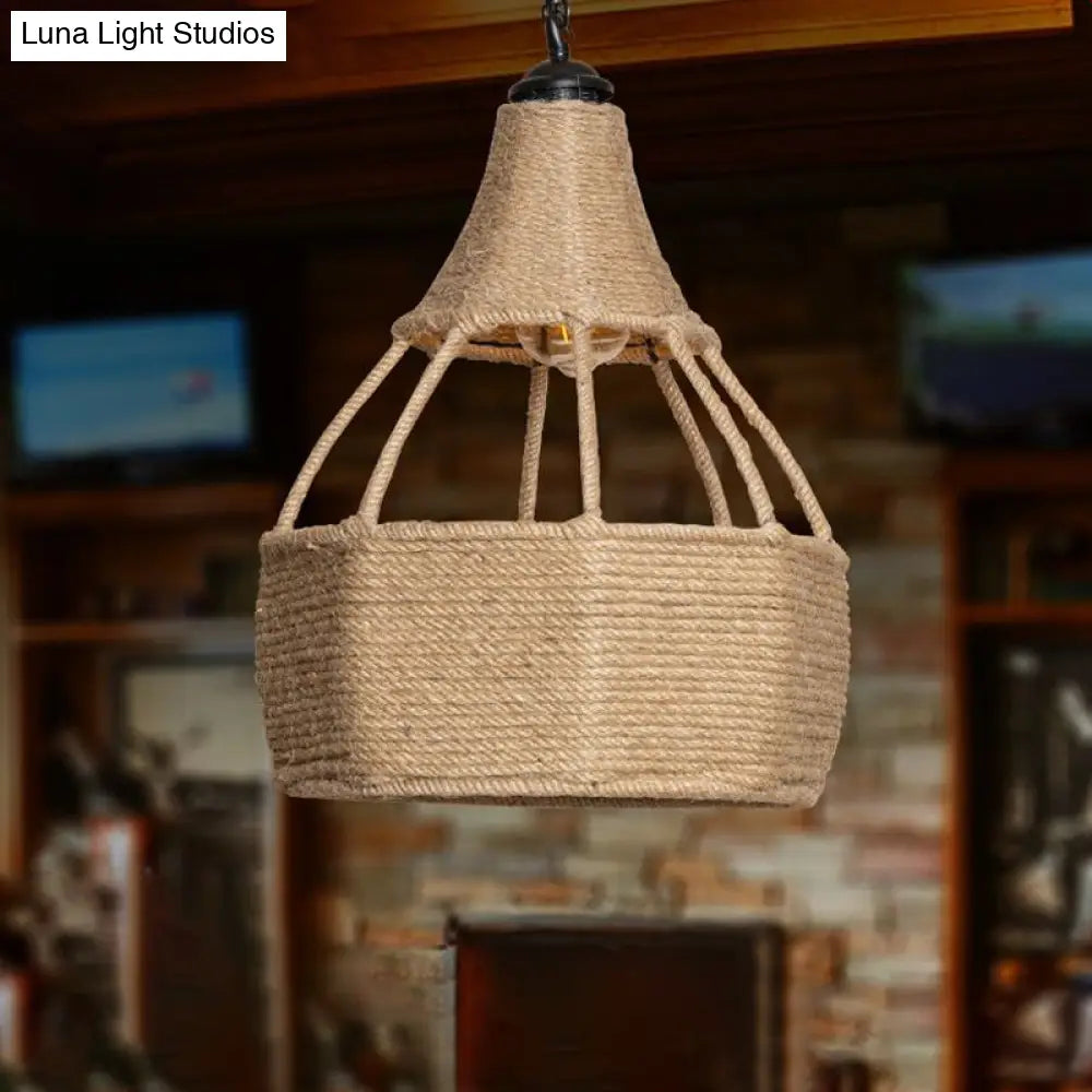 Jute Rope Down Lighting Farmhouse Pendant Light - Brown Pear Shaped