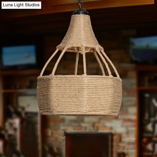 Jute Rope Down Lighting Farmhouse Pendant Light - Brown Pear Shaped