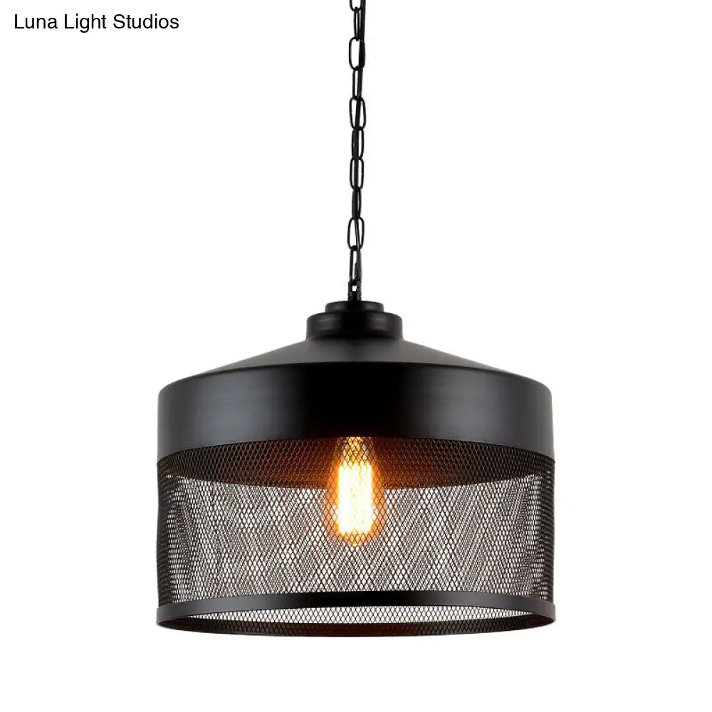 Farmhouse Mini Suspension Lamp: Pear Cage Iron Ceiling Light 1-Bulb Black