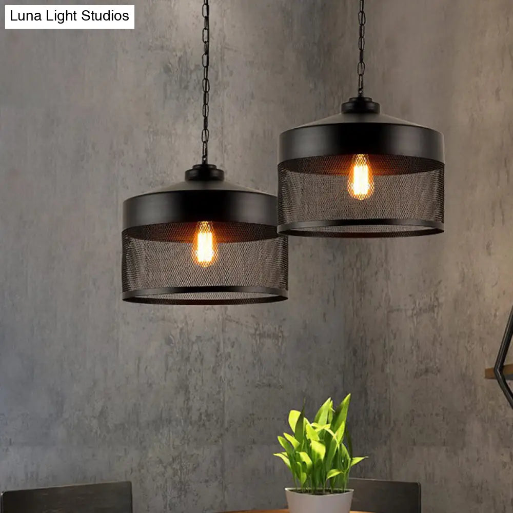 Farmhouse Mini Suspension Lamp: Pear Cage Iron Ceiling Light 1-Bulb Black