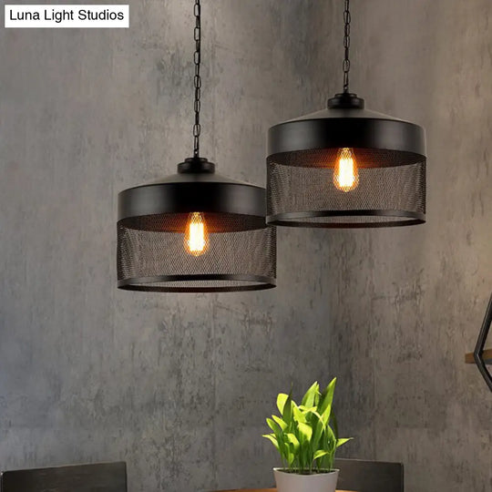 Farmhouse Mini Suspension Lamp: Pear Cage Iron Ceiling Light 1-Bulb Black