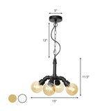 Sleek Black Sphere Glass Ceiling Chandelier Farmhouse Light Fixture With Amber/Clear Perfect For