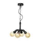 Farmhouse Ceiling Chandelier - Amber/Clear Glass 3/4/5 Lights Black Suspension Light For Living
