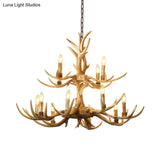 Farmhouse Chandelier: 12-Head 2-Tier Resin Hanging Lamp Brown Living Room Lighting