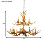 Farmhouse Chandelier: 12-Head 2-Tier Resin Hanging Lamp Brown Living Room Lighting