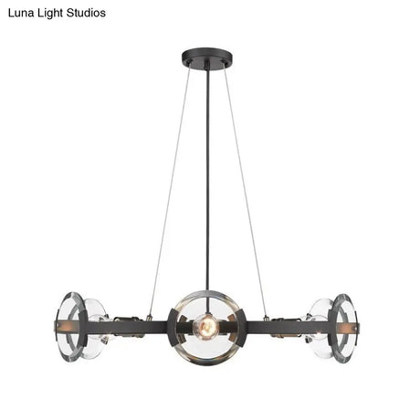 Farmhouse Circular Pendant Chandelier - 4/6 Lights Black Metallic With Clear Glass Shade