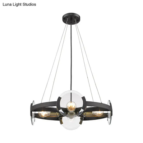Farmhouse Circular Pendant Chandelier - 4/6 Lights Black Metallic With Clear Glass Shade