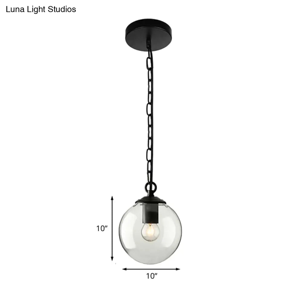 Farmhouse Clear Glass Single-Bulb Pendant Ceiling Light - Black Globe Design 8’/10’/12’ Wide
