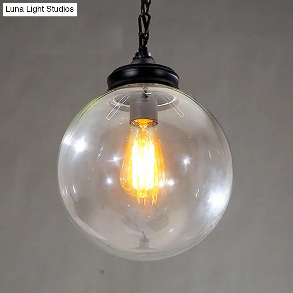 Farmhouse Clear Glass Single-Bulb Pendant Ceiling Light - Black Globe Design Dining Room Hanging