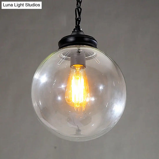 Farmhouse Clear Glass Single-Bulb Pendant Ceiling Light - Black Globe Design Dining Room Hanging