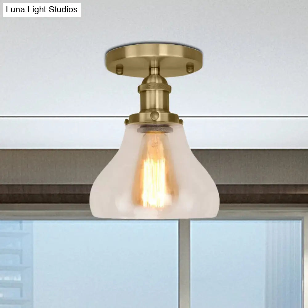 Farmhouse Cone Clear Glass Ceiling Lighting Fixture - Single Bulb Semi Flush Mount In