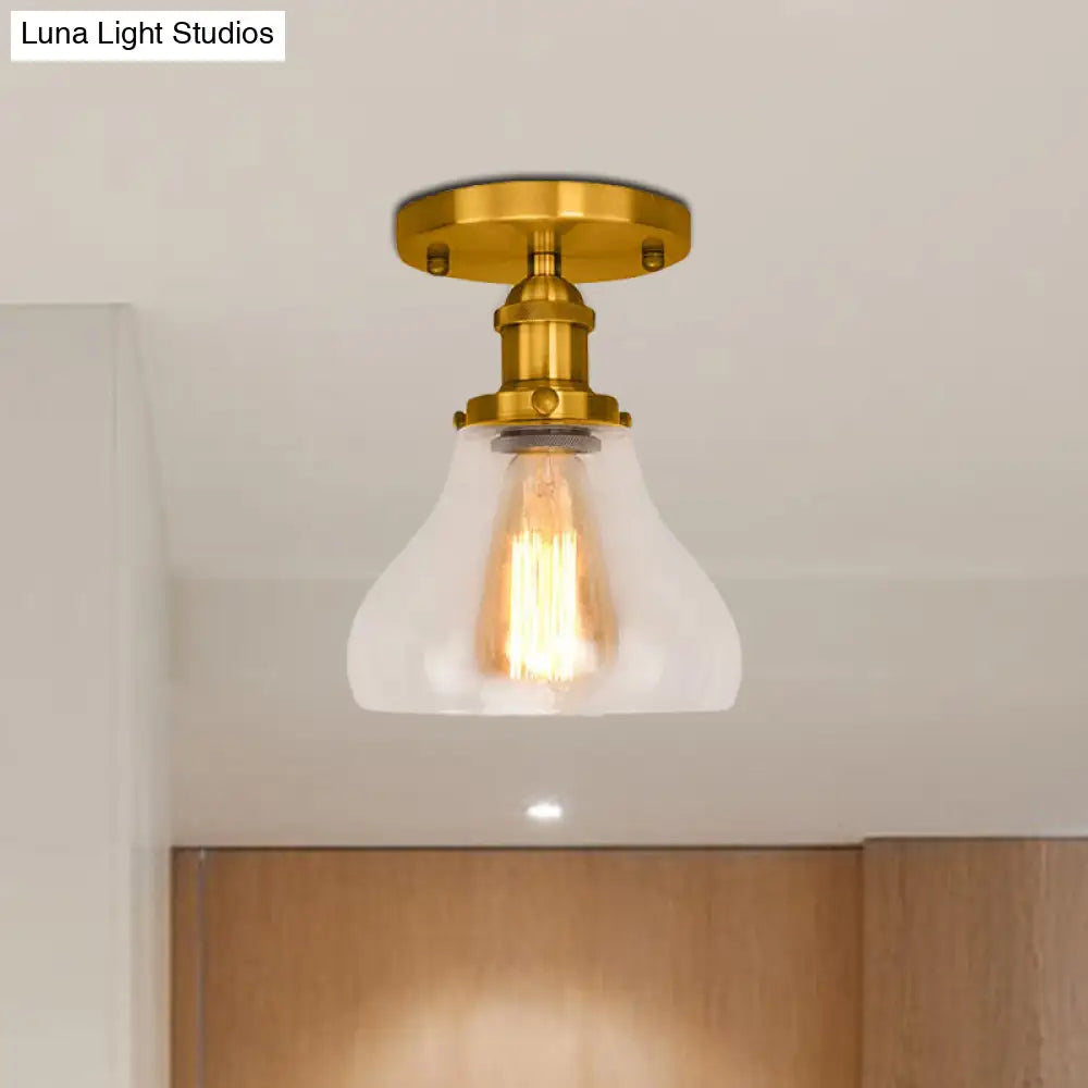 Farmhouse Cone Clear Glass Ceiling Lighting Fixture - Single Bulb Semi Flush Mount In