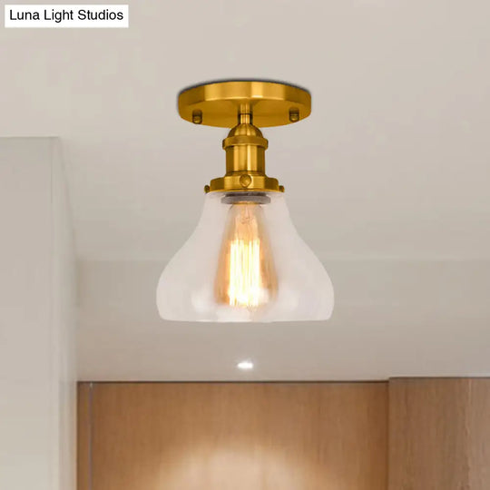 Farmhouse Cone Clear Glass Ceiling Lighting Fixture - Single Bulb Semi Flush Mount In