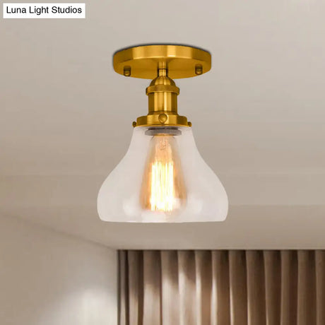 Farmhouse Cone Clear Glass Ceiling Lighting Fixture - Single Bulb Semi Flush Mount In