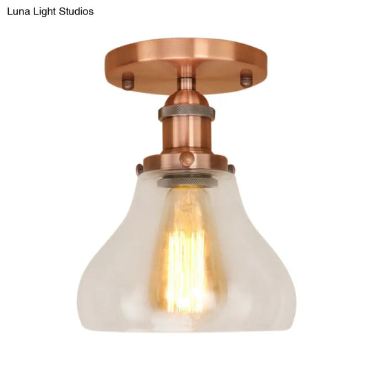Farmhouse Cone Clear Glass Ceiling Lighting Fixture - Single Bulb Semi Flush Mount In