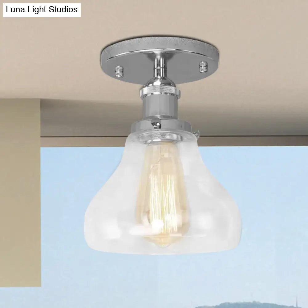 Farmhouse Cone Clear Glass Ceiling Lighting Fixture - Single Bulb Semi Flush Mount In