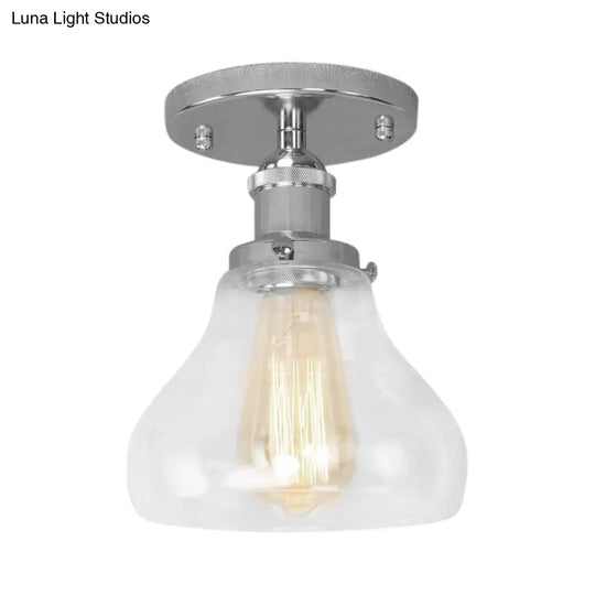Farmhouse Cone Clear Glass Ceiling Lighting Fixture - Single Bulb Semi Flush Mount In