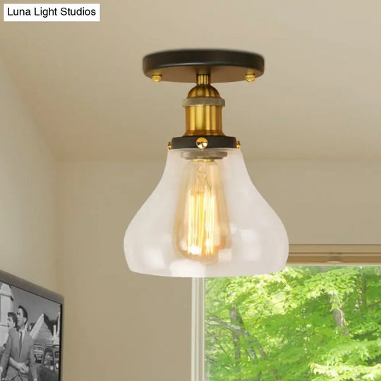 Farmhouse Cone Clear Glass Ceiling Lighting Fixture - Single Bulb Semi Flush Mount In