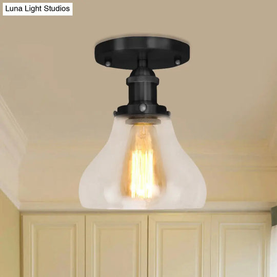 Farmhouse Cone Clear Glass Ceiling Lighting Fixture - Single Bulb Semi Flush Mount In